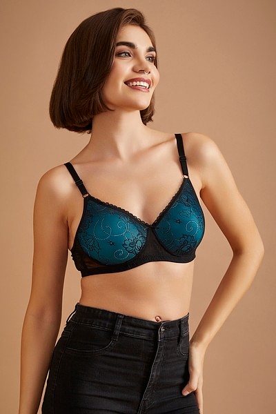 Buy Non-Padded Non-Wired Plus Size Bra in Blue - Lace Online India