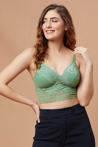 Buy Padded Non-Wired Full Cup Longline Bralette in Forest Green