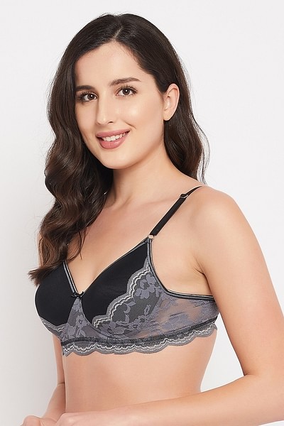Clovia Padded Non-wired Solid Bridal Bra In Black - Lace at Rs 613, Palakkad