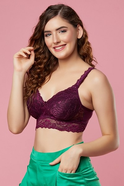 Buy Padded Non-Wired Full Cup Longline Bralette in Dark Purple - Lace  Online India, Best Prices, COD - Clovia - BR1785P15