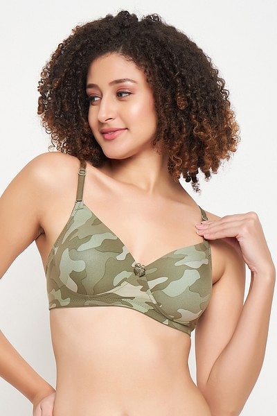 Olive Green Mesh Net Camouflage Lingerie Set Thong