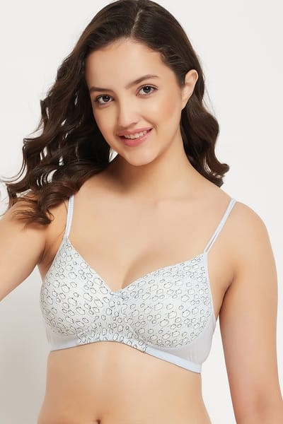 Clovia Padded Non-Wired Full Cup Cloud Print T-shirt Bra in Powder Blue