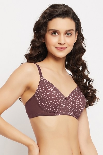 Buy Padded Non-Wired Full Cup Dot Print T-shirt Bra in Wine Colour