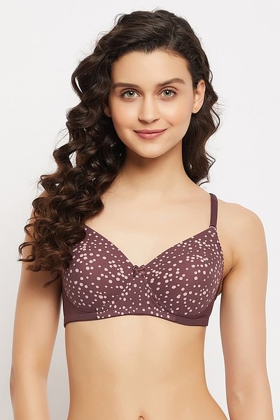 Buy Padded Non-Wired Full Cup Dot Print T-shirt Bra in Wine Colour