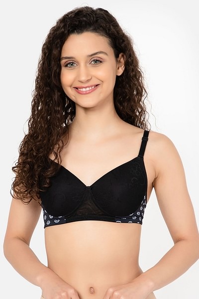 Buy Padded Non-Wired Full Cup Self-Patterned Multiway Bra in Black