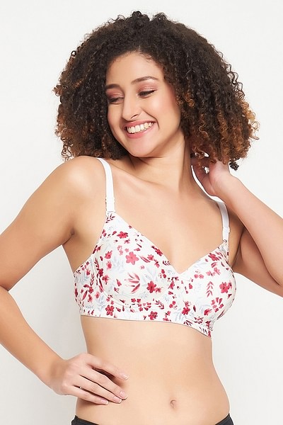 Buy Clovia Padded Non-Wired Full Cup Floral Print Multiway T-Shirt Bra in  White online
