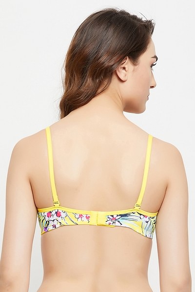 yellow floral lightly padded push up bra