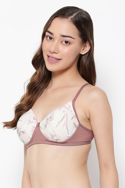 Buy Level 1 Push-Up Padded Non-Wired Demi Cup Floral Print T-shirt Bra in  Cream Colour Online India, Best Prices, COD - Clovia - BR2023E24