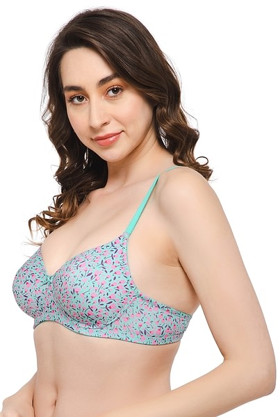 Buy Padded Non-Wired Full Cup Floral Print T-shirt Bra in Mint Green Online  India, Best Prices, COD - Clovia - BR0935S11