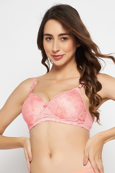 Buy Clovia Padded Non-Wired Floral Print T-shirt Bra in Pink in