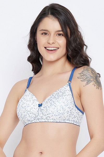 Buy Padded Non-Wired Full Cup Floral Print T-shirt Bra in White Online  India, Best Prices, COD - Clovia - BR0935O18