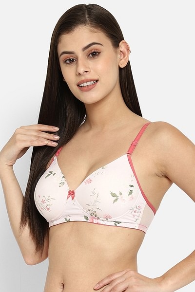 Buy Padded Non-Wired Full Cup Floral Print T-Shirt Bra in White Online  India, Best Prices, COD - Clovia - BR1277O18