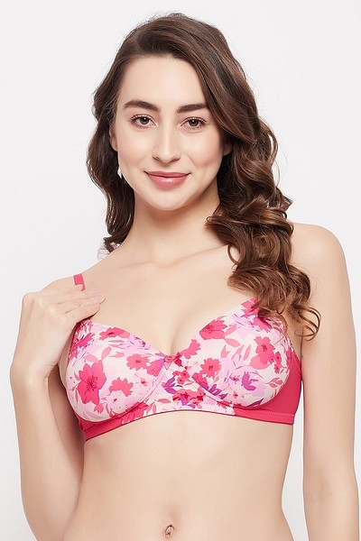 Buy Padded Non-Wired Full Cup Floral Print T-shirt Bra in Multicolour Online  India, Best Prices, COD - Clovia - BR1737B19