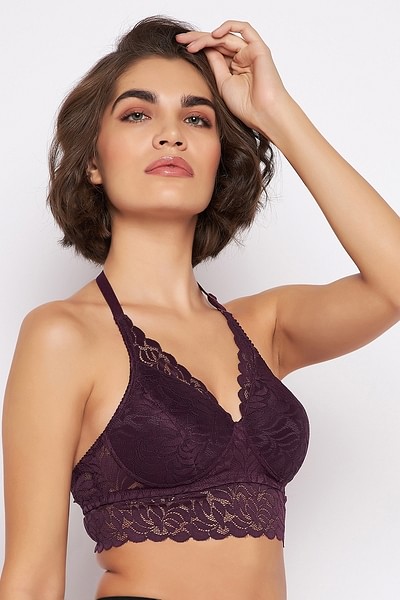 Buy Padded Non-Wired Full Cup Halter Neck Longline Bralette in
