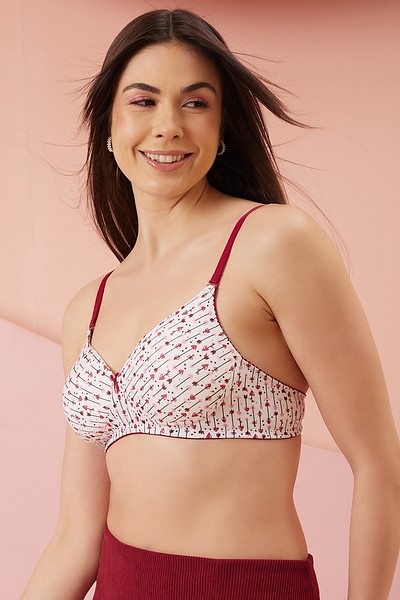 Buy Clovia Non-Padded Non-Wired Full Cup Heart Print Bra in White