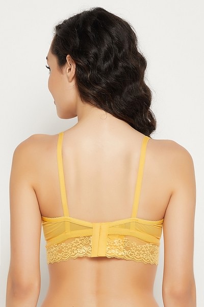 Buy Padded Non-Wired Full-Cup Longline Bralette in Yellow - Lace