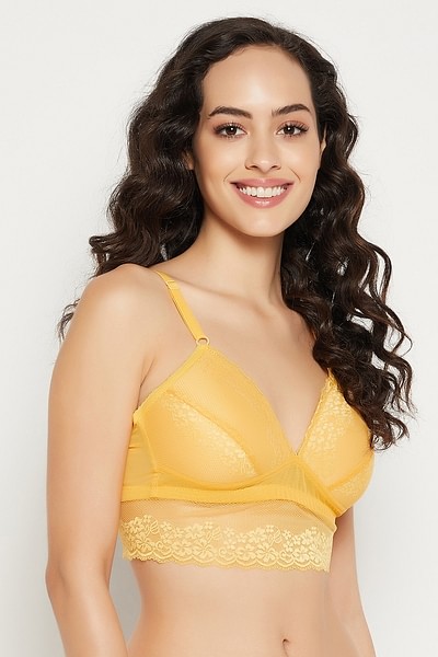 Padded Under Wired Push Up Bra with Lace Coverage (Yellow)-32B