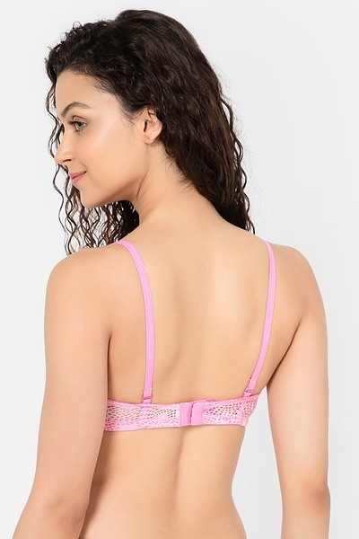 Clovia Padded Non-Wired Full Cup Multiway Bra in Baby Pink - Lace