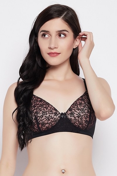 Buy Clovia Double Layered Non-Wired Full Coverage Lace Bra - Black at  Rs.467 online