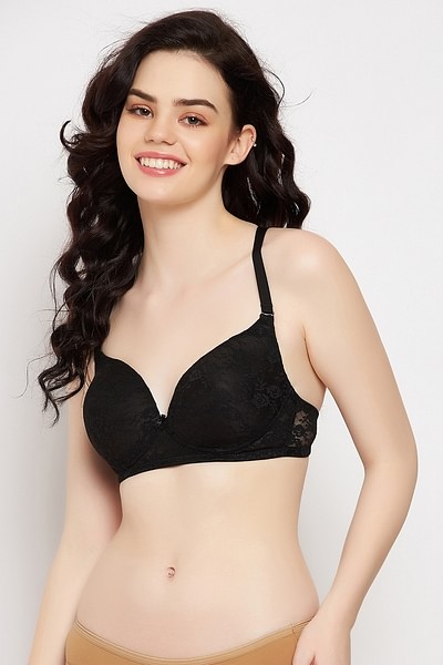 Buy Clovia Black Solid Lace Demi Cup Bra Online at Best Prices in