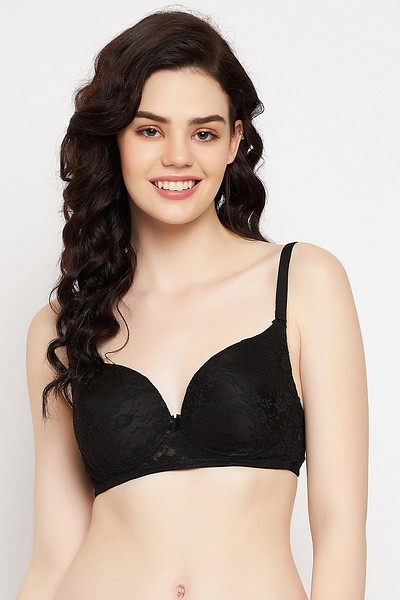 Buy Padded Non-Wired Full Cup Multiway Bra in Black - Lace Online
