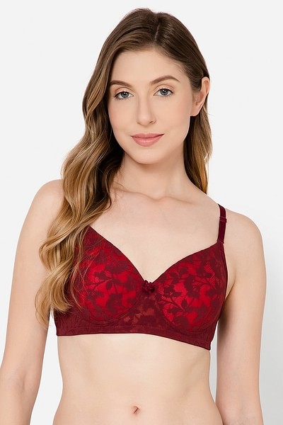 Buy Padded Non-Wired Full Cup Multiway Bra in Maroon - Lace Online