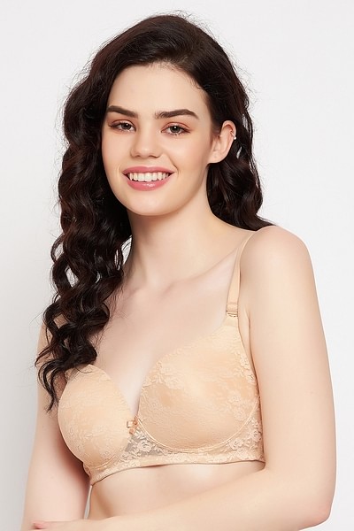 Buy Non-Padded Non-Wired Full Cup Bridal Bra in Nude Colour - Lace