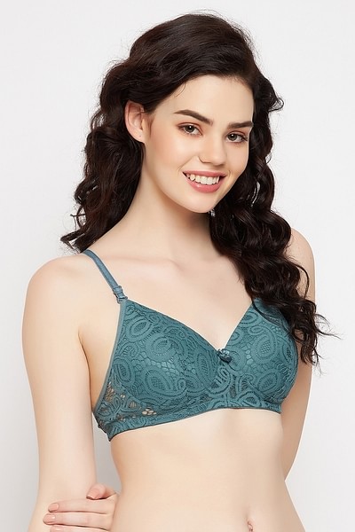 Buy Padded Non-Wired Full Cup Multiway Bra in Teal Blue - Lace