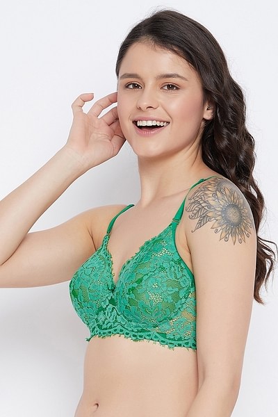 Buy Padded Underwired Full Cup Longline Bridal Bralette in Olive Green -  Lace Online India, Best Prices, COD - Clovia - BR1969R17