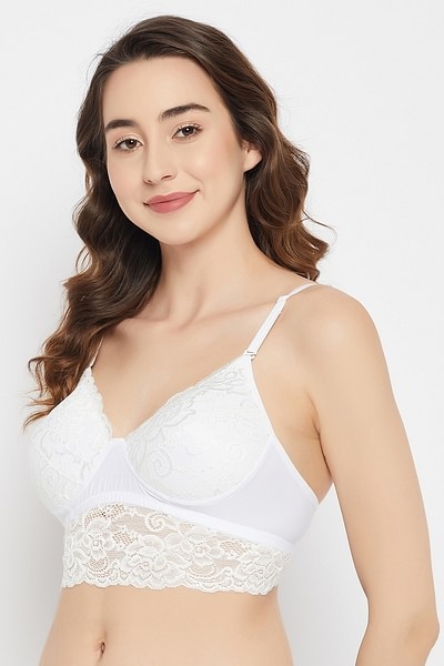 Buy Padded Non-Wired Full Cup Multiway Longline Bralette in White - Lace  Online India, Best Prices, COD - Clovia - BR5210P18