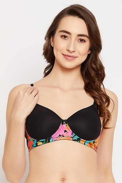 Buy Clovia Padded Non-Wired Full Cup Printed Multiway T-Shirt Bra In Black  online