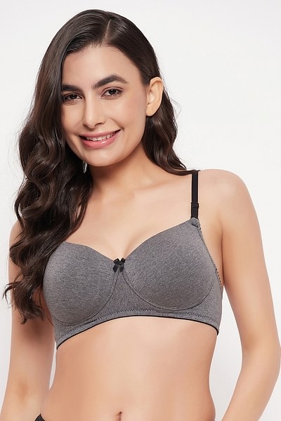 Buy Clovia Padded Non-Wired Full Cup Multiway T-shirt Bra in Dark Grey  online