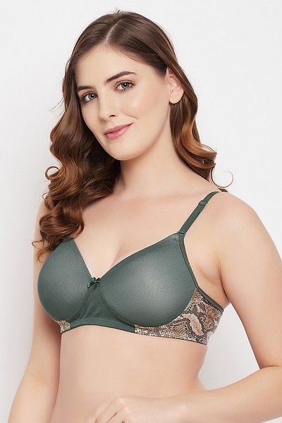Buy Padded Non-Wired Full Cup Multiway Bra in Sage Green - Lace