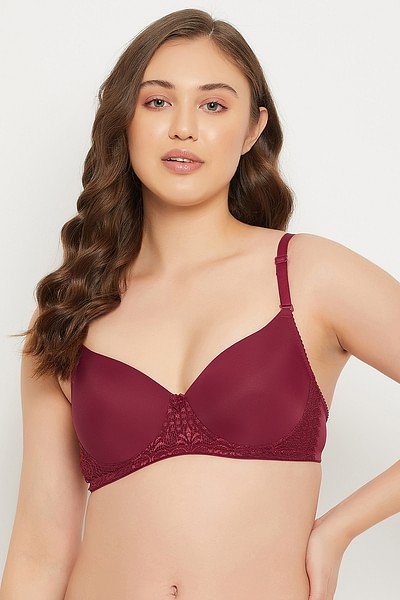 Buy Padded Non-Wired Full Cup T-shirt Bra in Maroon Online India
