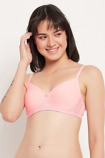 Clovia Lace Padded Non-Wired Multiway Bridal Bra In Pink