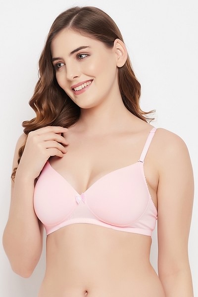 Clovia Padded Non-Wired Full Cup Multiway T-shirt Bra in Soft Pink 