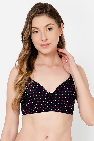 Buy Padded Non-Wired Full Cup Polka Dot Print T-shirt Bra in Black Online  India, Best Prices, COD - Clovia - BR1067T13