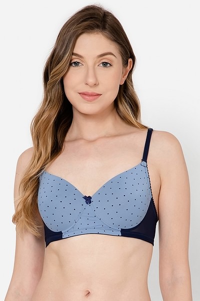 Buy Padded Non-Wired Full Cup Polka Print Multiway T-shirt Bra in  Cornflower Blue Online India, Best Prices, COD - Clovia - BR1737B03