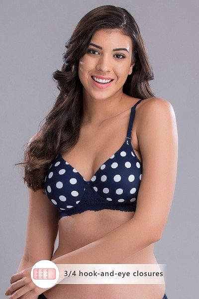 Buy Padded Non-Wired Full Cup Polka Dot Print T-shirt Bra in Navy Online  India, Best Prices, COD - Clovia - BR1067I08