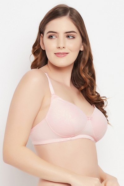 Buy Padded Non-Wired Full Cup Multiway Bra in Baby Pink - Lace