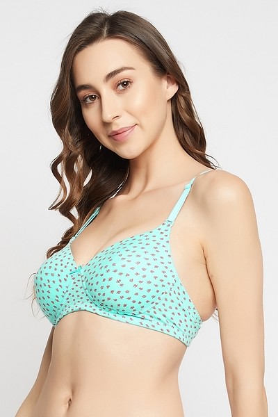 Buy Padded Non-Wired Full Cup Printed Multiway T-shirt Bra in Aqua Blue -  Cotton Online India, Best Prices, COD - Clovia - BR2395Q03