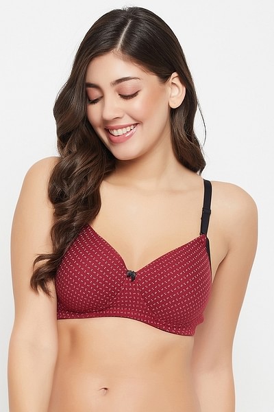 Buy Padded Non-Wired Full Cup Printed Multiway T-shirt Bra in Maroon -  Cotton Online India, Best Prices, COD - Clovia - BR5222B09