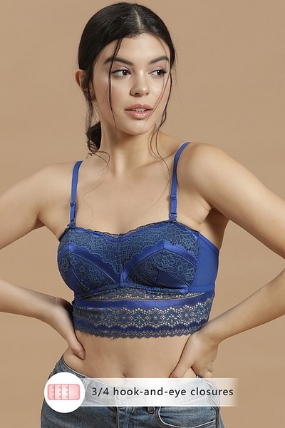 Buy Padded Non-Wired Full Cup Bralette in Dark Blue - Lace Online India,  Best Prices, COD - Clovia - BR2013P08
