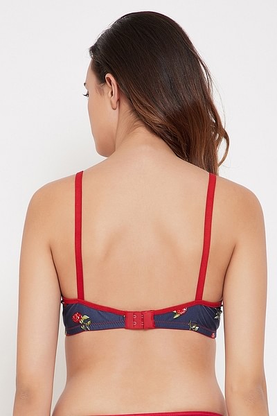 Buy Padded Non-Wired Full Cup Rose Print T-shirt Bra in Navy Online India,  Best Prices, COD - Clovia - BR0935U08