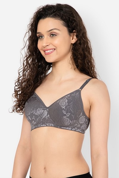 Buy Padded Non-Wired Full Cup Self-Patterned Bra in Dark Grey - Lace Online  India, Best Prices, COD - Clovia - BR2342P05