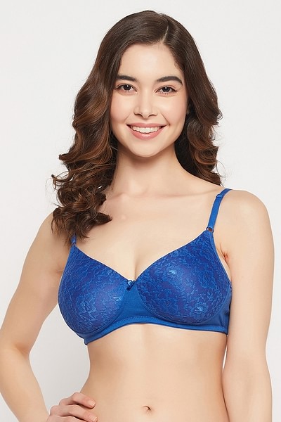 Buy AMANTE Royal Blue Womens Lace Non Wired Padded Push Up Bra