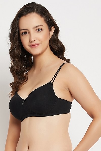 Buy Clovia Padded Non-Wired Full Cup Self-Patterned Bra In Black