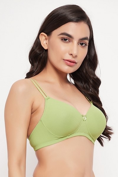 Buy Clovia Non-Padded Non-Wired Full Cup Striped Bra in Sage Green