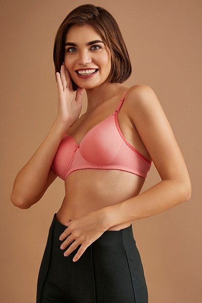 Buy Non-Padded Non-Wired Full Cup T-shirt Bra in Peach Colour