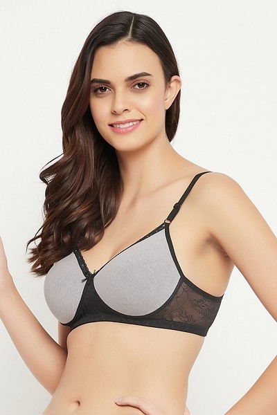Buy Padded Non-Wired Full Cup T-shirt Bra in Light Grey - Cotton